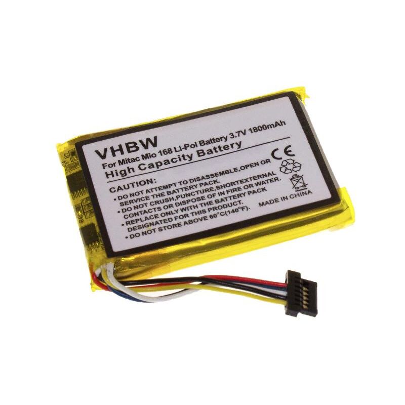 vhbw Akku kompatibel mit Mitac Mio 168RS, 169, 168, 168C, 168 Plus GPS Navigation Navi (1800 mAh, 3,7 V, Li-Polymer)