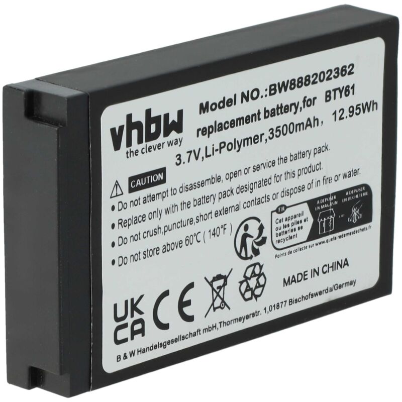 Vhbw - Akku kompatibel mit Newland MT60, MT60E, MT60H, MT6550, MT6550 Pro, MT66 Handheld Computer Scanner (3800mAh, 3,7V, Li-Polymer)