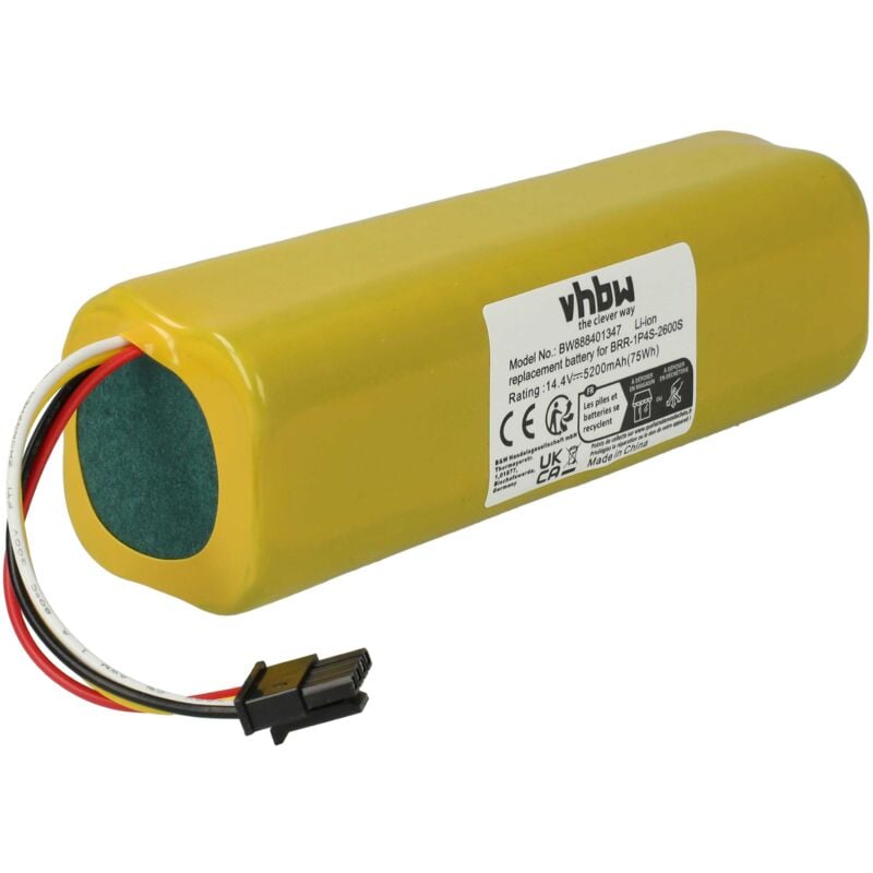 Vhbw - Akku kompatibel mit Roborock S50, S51, S55, S6, T60, T65, C10, E20, E25, T4, T61RR, T70, T71RR Staubsauger (5200 mAh, 14,4 v, Li-Ion)
