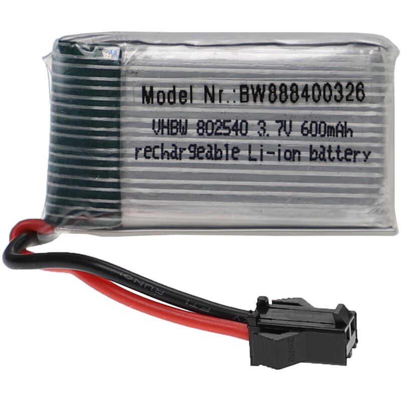 Vhbw - Akku kompatibel mit SM-2P Stecker für Modellbau z.B. Racing Car, Helikopter, Flugzeug (600mAh, 3,7V, Li-Polymer, 44 x 24 x 9 mm)