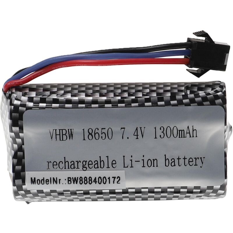 Vhbw - Akku kompatibel mit SM-3P Stecker für Modellbau z.B. Racing Car, Helikopter, Flugzeug (1300mAh, 7,4V, Li-Ion, 69 x 37 x 19 mm)