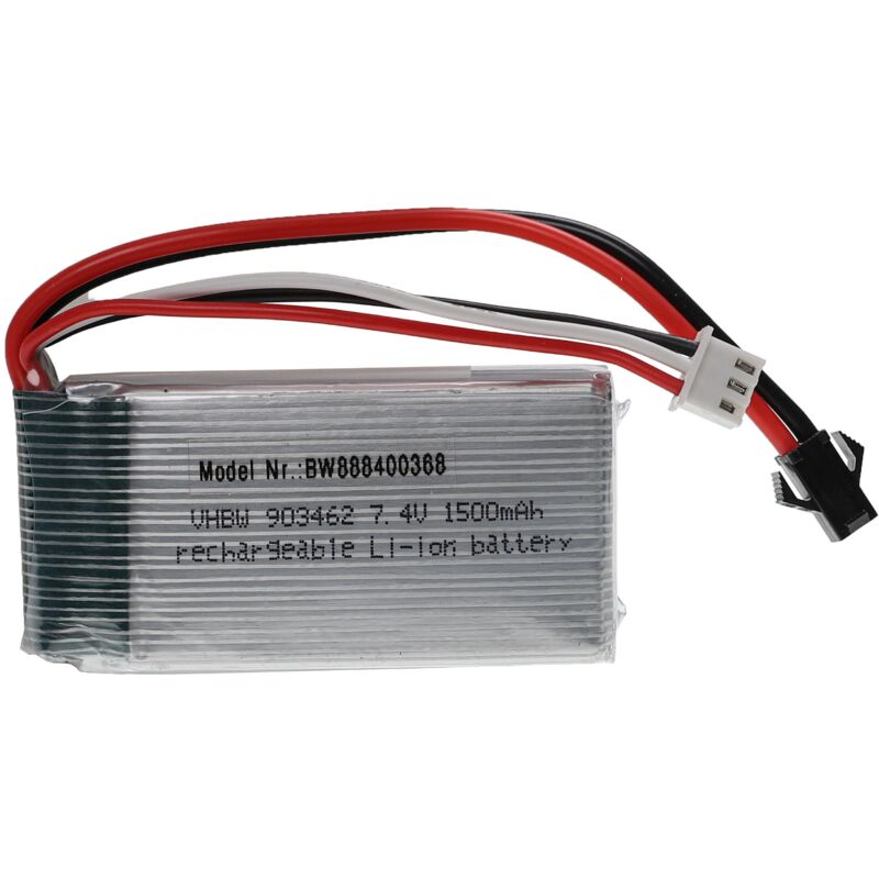 Vhbw - Akku kompatibel mit SM-2P Stecker für Modellbau z.B. Racing Car, Helikopter, Flugzeug (1500mAh, 7,4V, Li-Polymer, 68 x 34 x 18,5 mm)