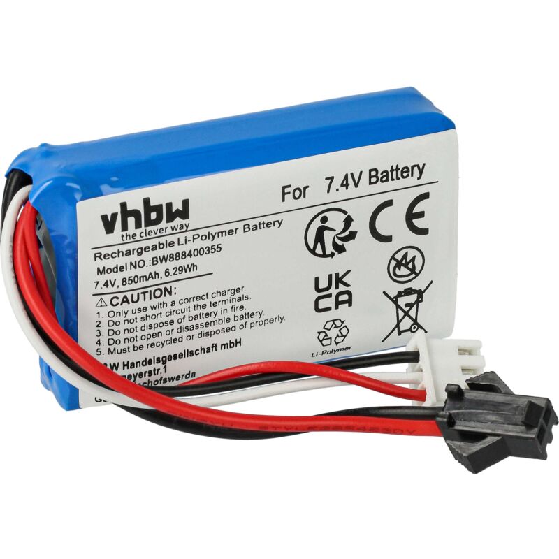 Vhbw - Akku kompatibel mit SM-2P Stecker für Modellbau z.B. Racing Car, Helikopter, Flugzeug (850mAh, 7,4V, Li-Polymer, 56 x 30 x 17 mm)