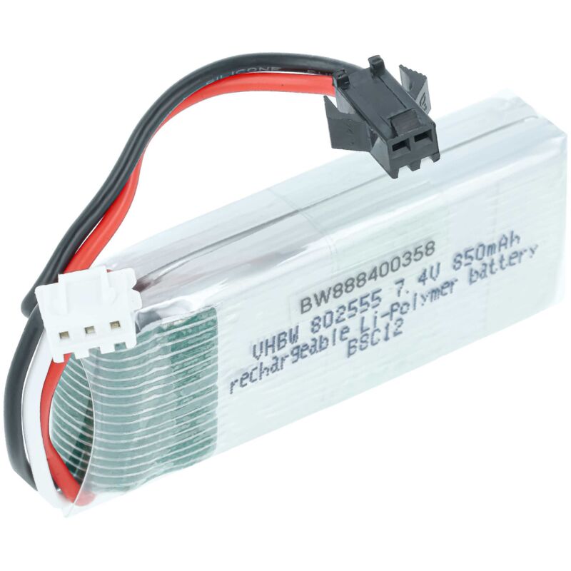 Vhbw - Akku kompatibel mit SM-2P Stecker für Modellbau z.B. Racing Car, Helikopter, Flugzeug (850mAh, 7,4V, Li-Polymer, 60 x 20 x 15 mm)