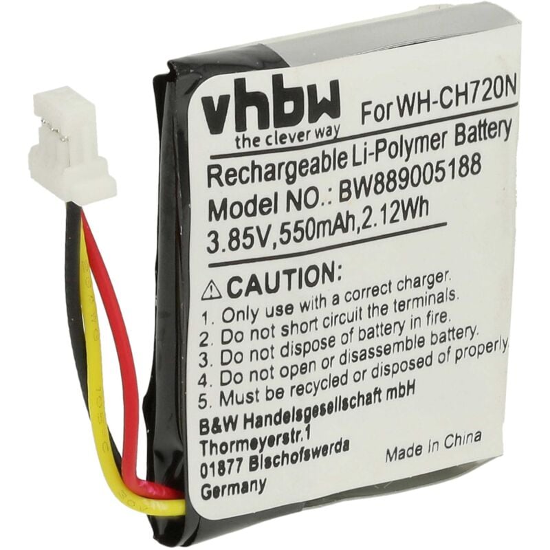 Vhbw - Akku kompatibel mit Sony WH-XB910N Wireless Headset Kopfhörer (550 mAh, 3,85 v, Li-Polymer)