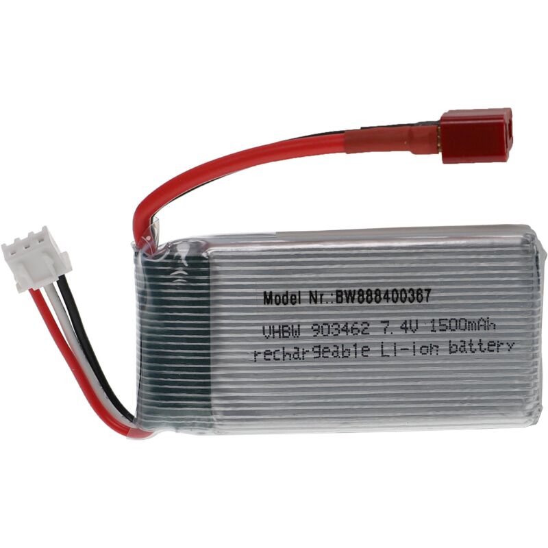 Vhbw - Akku kompatibel mit T-Stecker für Modellbau z.B. Racing Car, Helikopter, Flugzeug (1500mAh, 7,4V, Li-Polymer, 68 x 34 x 18,5 mm)