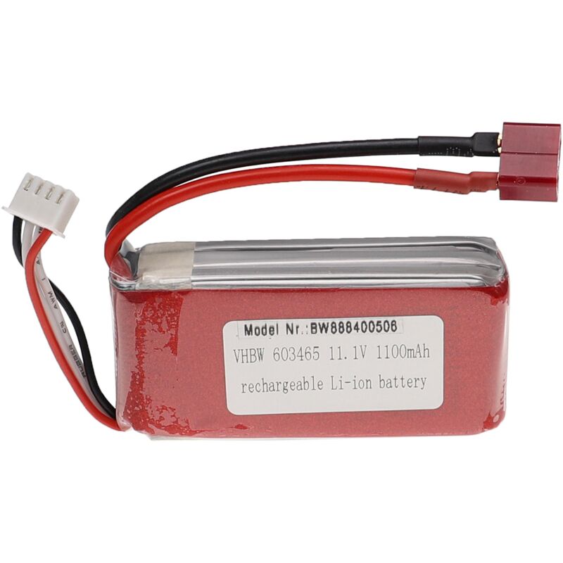 Vhbw - Akku kompatibel mit T-Stecker für Modellbau z.B. Racing Car, Helikopter, Flugzeug (1100mAh, 11,1V, Li-Polymer, 74 x 34 x 15 mm)