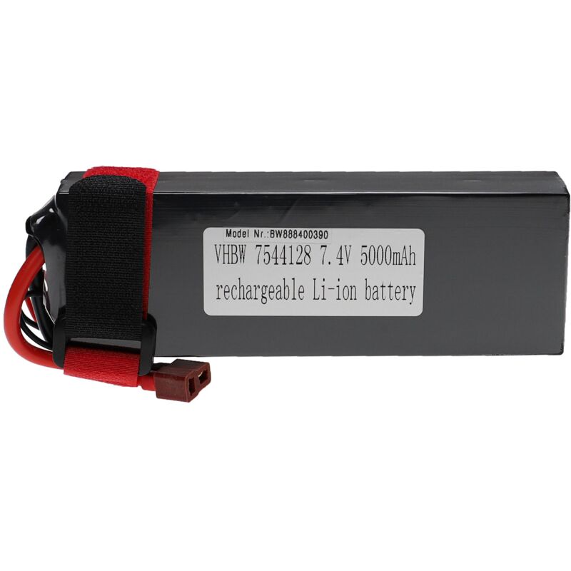 Vhbw - Akku kompatibel mit T-Stecker für Modellbau z.B. Racing Car, Helikopter, Flugzeug (5000mAh, 7,4V, Li-Polymer, 140 x 48 x 26 mm)