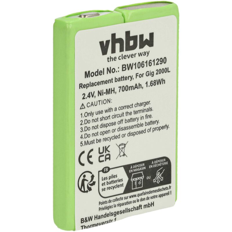 vhbw Akku kompatibel mit Siemens Gigaset 2060 Pocket, CM800, 3000C Pocket, 3010 Pocket schnurlos Festnetz Telefon (700 mAh, 2,4 V, NiMH)
