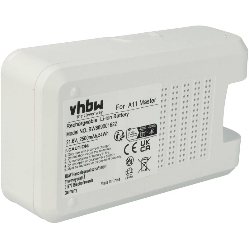 Vhbw - 1x Akku kompatibel mit Tineco A11 Pet, A11 Hero ex, A11 Hero, A11 Master Staubsauger, Transparent Hellblau (2500 mAh, 21,6 v, Li-Ion)