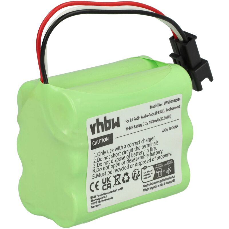vhbw Akku kompatibel mit Tivoli PAL BT, PAL+ digital Radio (1800 mAh, 7,2 V, NiMH)