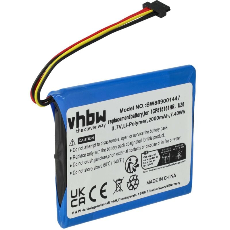 Vhbw - Akku kompatibel mit TomTom 4F173, bridge, pro 8270, pro 8275 gps Navigation Navi (2000 mAh, 3,7 v, Li-Ion)