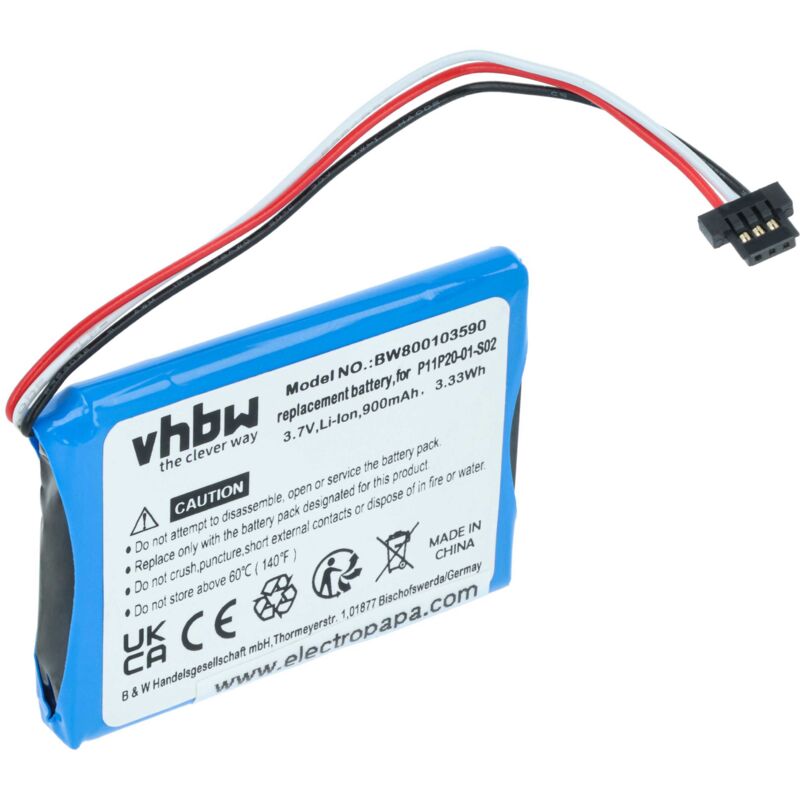 vhbw Akku kompatibel mit TomTom One IQ, V5, 4EK0.001.01 GPS Navigation Navi (900 mAh, 3,7 V, Li-Ion)