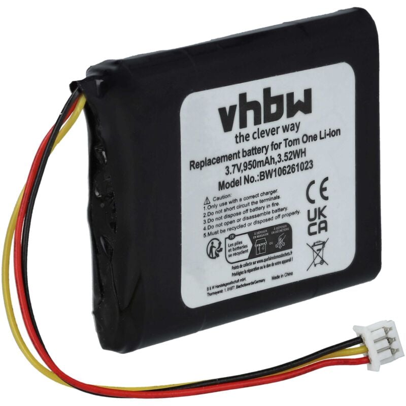 Vhbw - 1x Akku kompatibel mit TomTom One V2, V3, xl, Rider V1, Rider, xl 2, V5, Version 3 gps Navigation Navi (950 mAh, 3,7 v, Li-Ion)