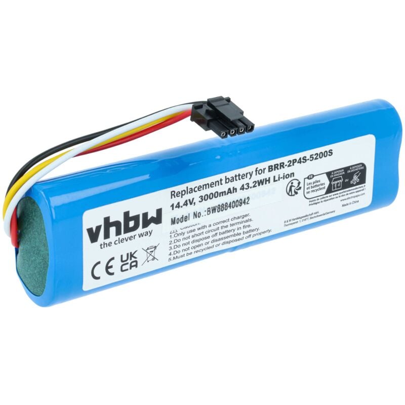 vhbw Akku kompatibel mit Xiaowa E20 E202-00, E25 E252-00, C10 C102-00 Saugroboter Blau (3000 mAh, 14,4 V, Li-Ion, ohne Gehäuse)
