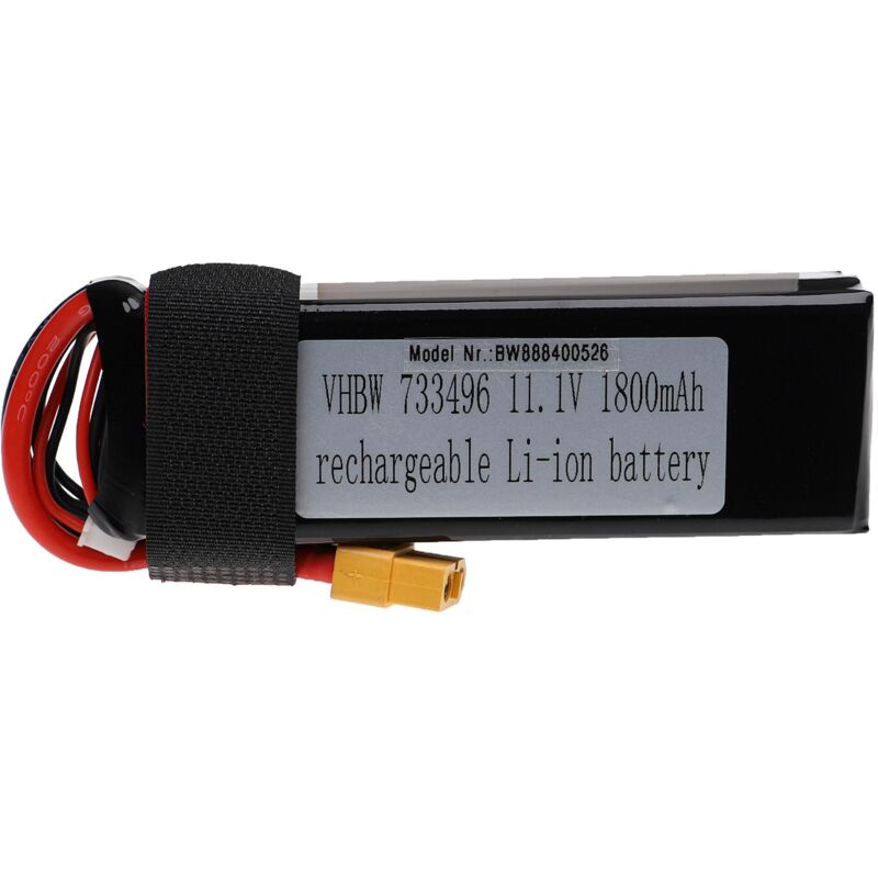 Vhbw - Akku kompatibel mit XT60 Stecker für Modellbau z.B. Racing Car, Helikopter, Flugzeug (1800mAh, 11,1V, Li-Polymer, 108 x 36 x 21 mm)