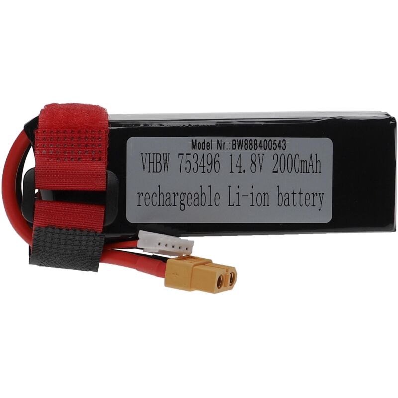 Vhbw - Akku kompatibel mit XT60 Stecker für Modellbau z.B. Racing Car, Helikopter, Flugzeug (2000mAh, 14,8V, Li-Polymer, 105 x 36 x 32 mm)