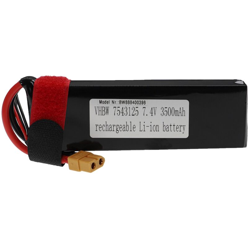 vhbw Akku kompatibel mit XT60 Stecker für Modellbau z.B. Racing Car, Helikopter, Flugzeug (3500mAh, 7,4V, Li-Polymer, 134 x 44 x 16 mm)