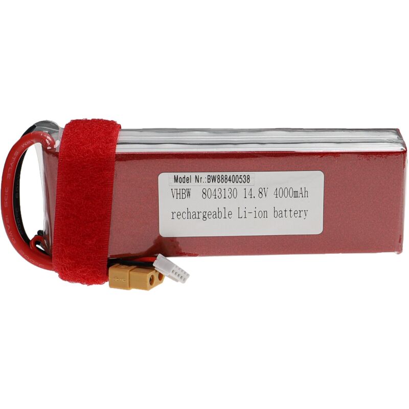 Akku kompatibel mit XT60 Stecker für Modellbau z.B. Racing Car, Helikopter, Flugzeug (4000mAh, 14,8V, Li-Polymer, 140 x 44 x 30 mm) - Vhbw