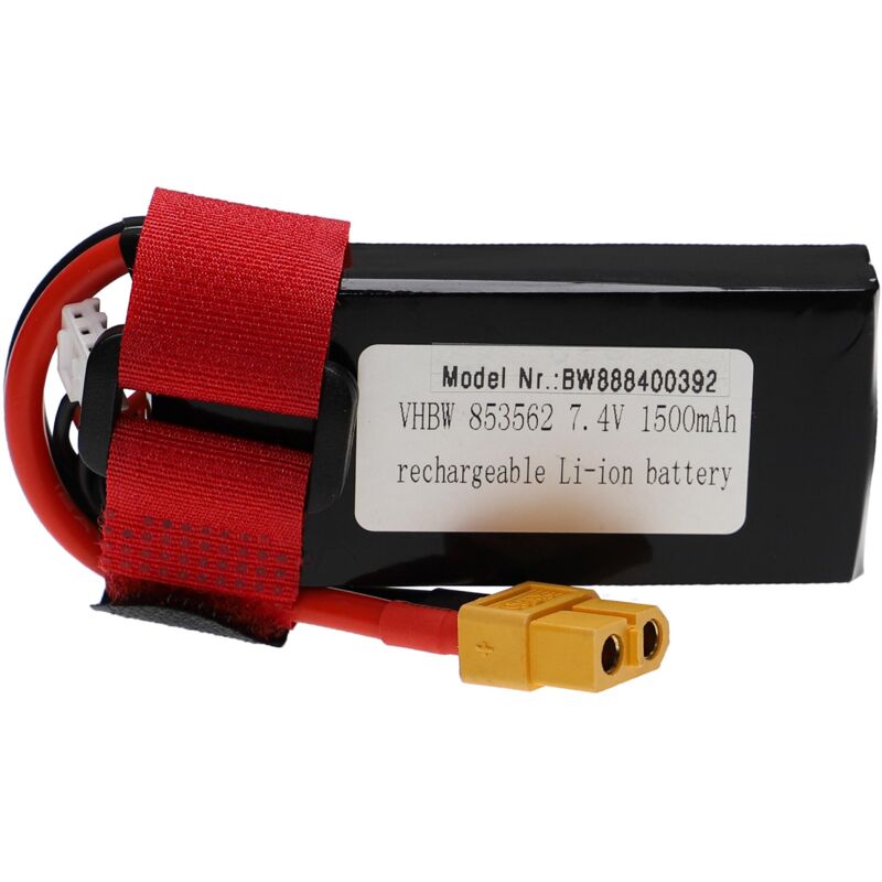 Vhbw - Akku kompatibel mit XT60 Stecker für Modellbau z.B. Racing Car, Helikopter, Flugzeug (1500mAh, 7,4V, Li-Polymer, 72 x 37 x 19,5 mm)