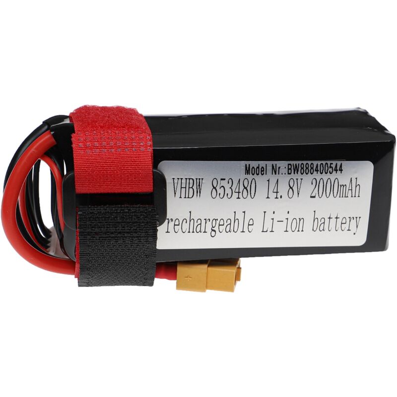 Vhbw - Akku kompatibel mit XT60 Stecker für Modellbau z.B. Racing Car, Helikopter, Flugzeug (2000mAh, 14,8V, Li-Polymer, 91 x 36 x 28 mm)