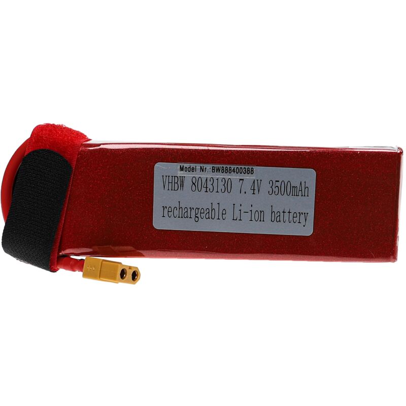 Vhbw - Akku kompatibel mit XT60 Stecker für Modellbau z.B. Racing Car, Helikopter, Flugzeug (3500mAh, 7,4V, Li-Polymer, 135 x 42 x 17 mm)