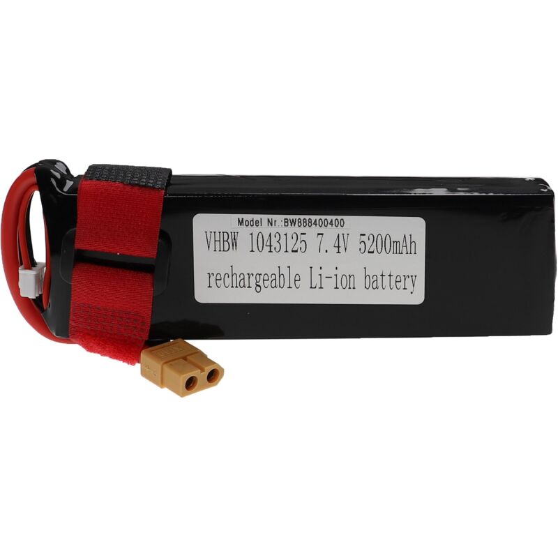 Vhbw - Akku kompatibel mit XT60 Stecker für Modellbau z.B. Racing Car, Helikopter, Flugzeug (5200mAh, 7,4V, Li-Polymer, 135 x 44,5 x 22,5 mm)