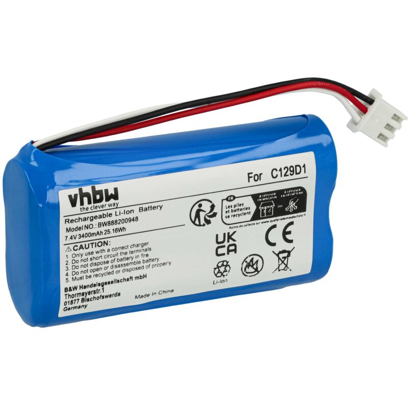 Vhbw - Akku kompatibel mit Bang & Olufsen 1140026, 11400 Lautsprecher Boxen Speaker (3400 mAh, 7,4 v, Li-Ion)