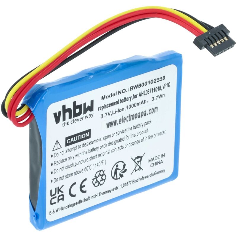 Vhbw - Akku kompatibel mit Blue&Me TomTom 2 gps Navigation Navi (1000 mAh, 3,7 v, Li-Ion)