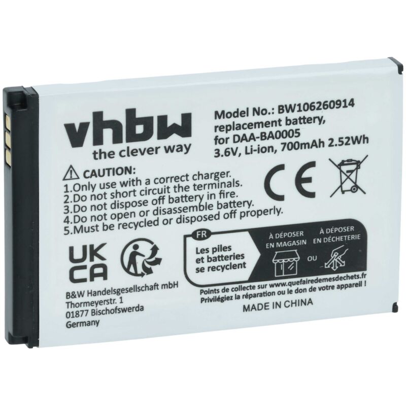 Vhbw - Akku kompatibel mit Creative Zen Micro Photo MP3-Player Musik Player (700mAh, 3,7V, Li-Polymer)