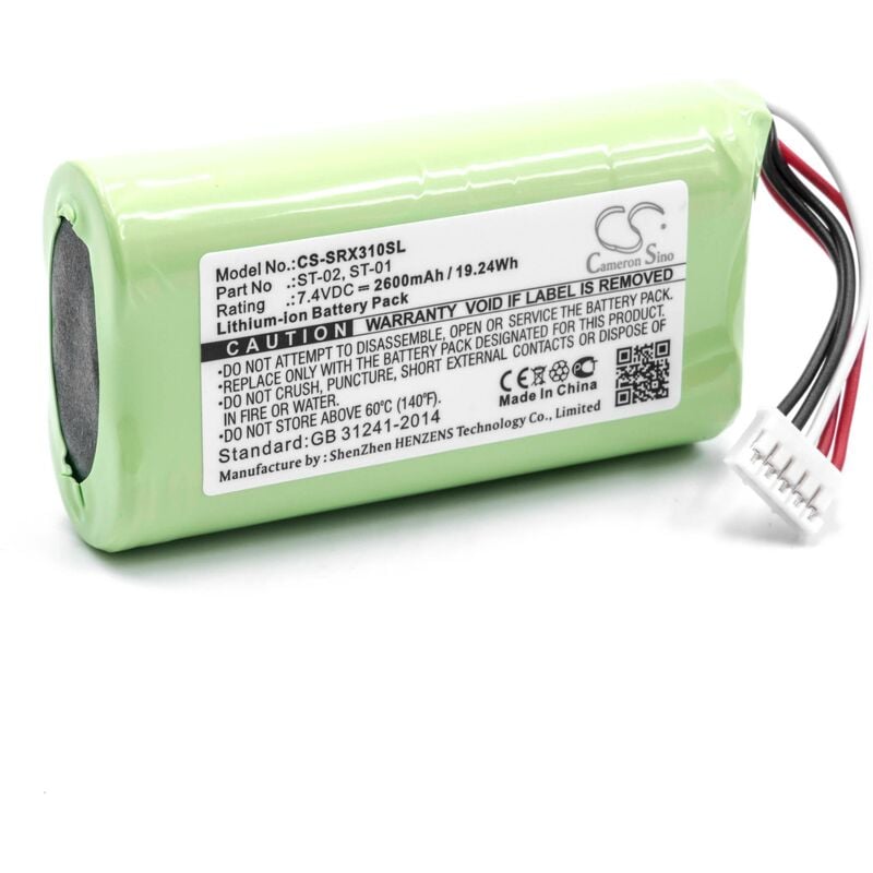 Vhbw - Akku kompatibel mit Sony SRS-XB2, SRS-XB20, SRS-X3 Lautsprecher Boxen Speaker (2600 mAh, 7,4 v, Li-Ion) - Ersatz für Sony ST-01, ST-02