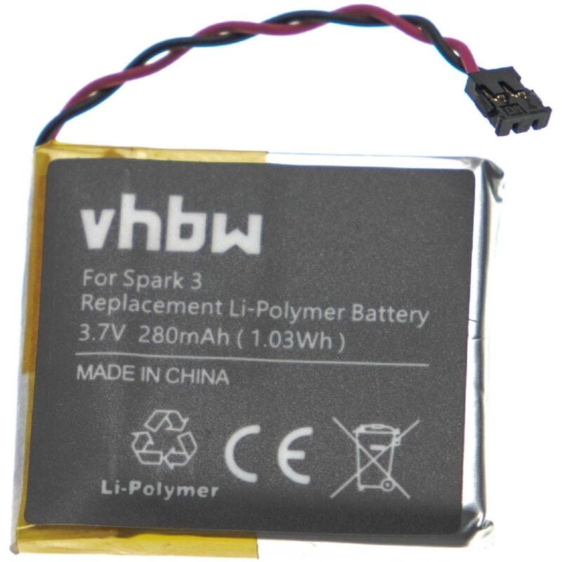 Vhbw - Akku kompatibel mit TomTom Spark 1, 3 Smartwatch Uhr Fitnessarmband (280mAh, 3,7V, Li-Polymer)