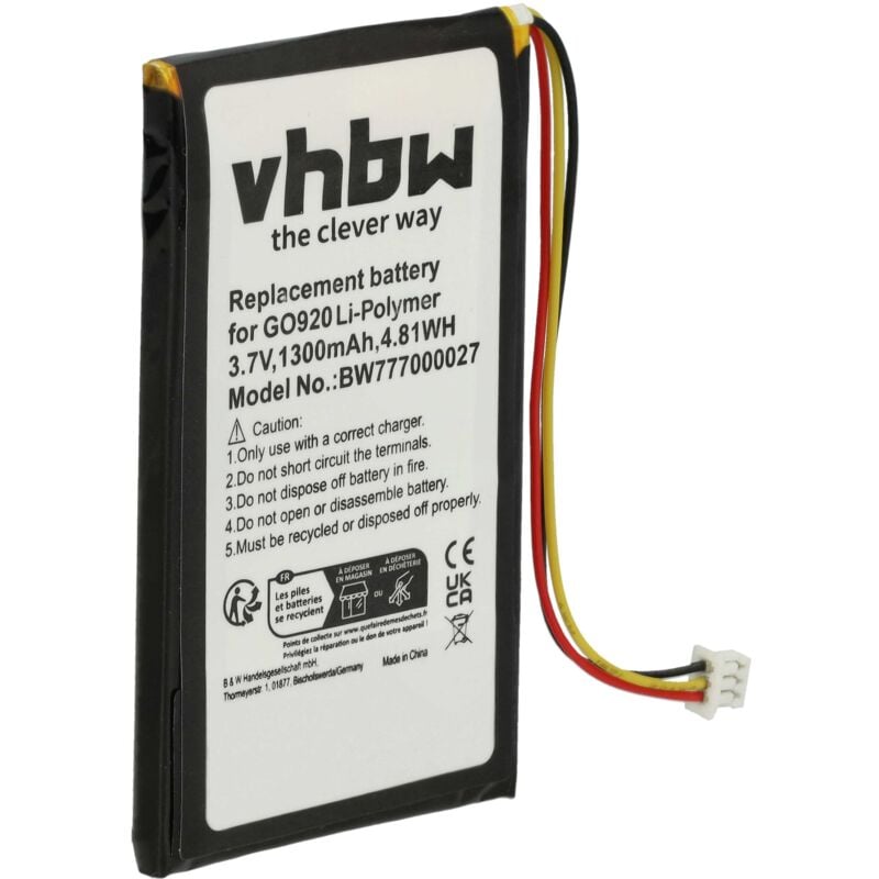 Vhbw - Akku kompatibel mit TomTom xl 330s, 330 gps Navigation Navi (1300 mAh, 3,7 v, Li-Polymer)