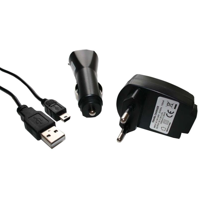 vhbw Ladezubehör Set kompatibel mit A-rival NAV-XEO 50 Navi - KFZ-Ladeadapter, Netz-Adapter, 2-in-1 USB-Datenkabel / Ladekabel