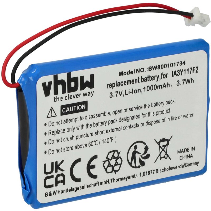 Vhbw - Akku kompatibel mit Garmin Quest gps Navigation Navi (1000 mAh, 3,7 v, Li-Ion) - Ersatz für IA3Y117F2