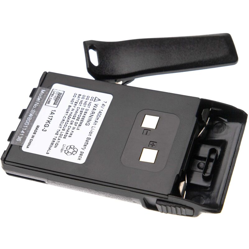 vhbw Akku kompatibel mit Dynascan DB-48 Funkgerät, Walkie Talkie (1400 mAh, 7,4 V, Li-Ion) + Gürtelclip