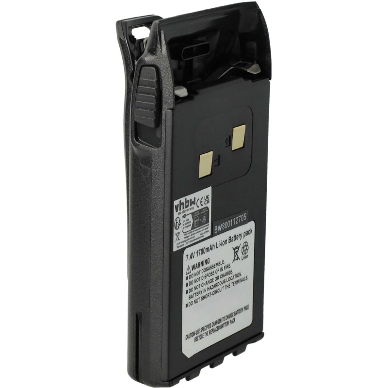 Vhbw - 1x Akku kompatibel mit Maas AHT-2-UV, AHT-6 Funkgerät, Walkie Talkie (1700 mAh, 7,4 v, Li-Ion) + Gürtelclip