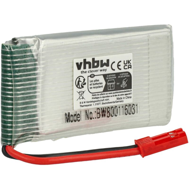 vhbw Li-Polymer Akku 1100mAh (3.7V) JST-Stecker kompatibel mit Modellbau z.B. Racing Car, Helikopter, Flugzeug und Modellboot