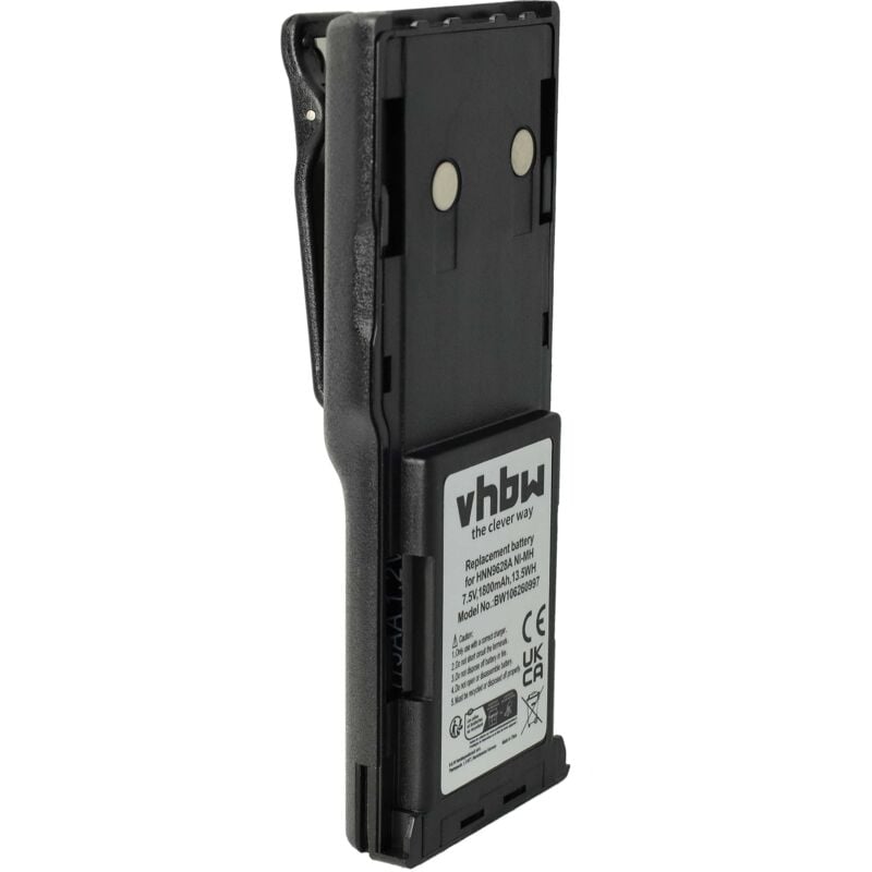 vhbw 1x Akku kompatibel mit Motorola CP450, GP300, GP308, CP450LS, CP250 Funkgerät, Walkie Talkie (1800 mAh, 7,5 V, NiMH) + Gürtelclip