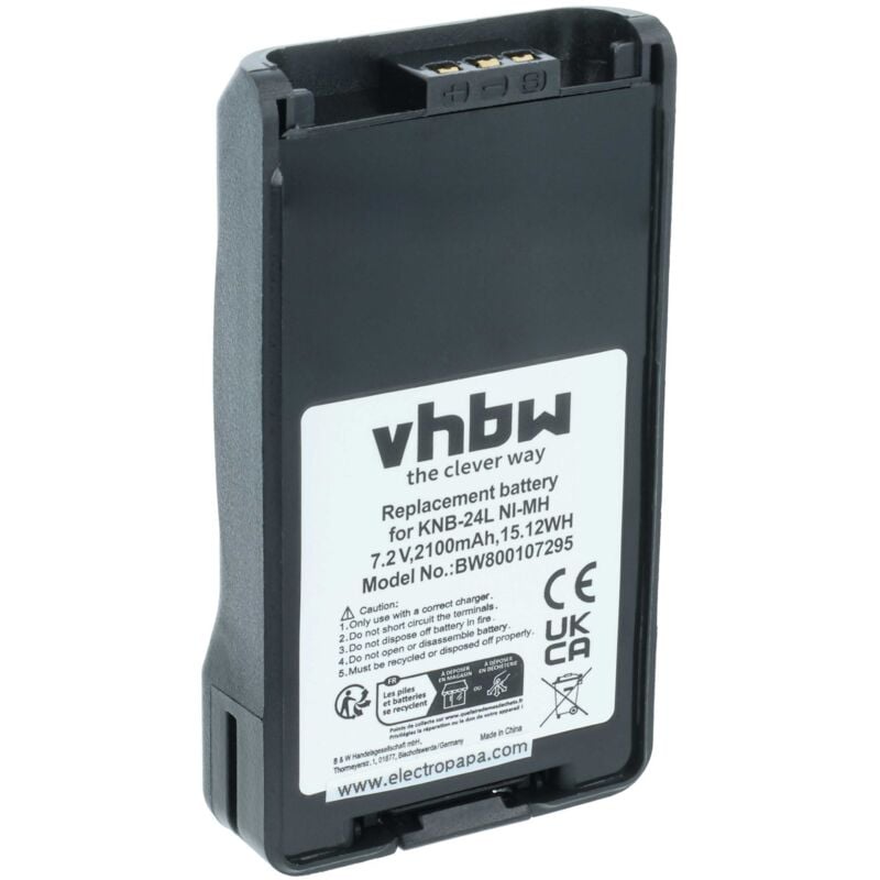 vhbw Akku kompatibel mit Kenwood TK-2173, TK-2170, TK-2168, TK-2360, TK-2170M, TK-2170E, TK-2170E3 Funkgerät, Walkie Talkie (2100 mAh, 7,2 V, NiMH)