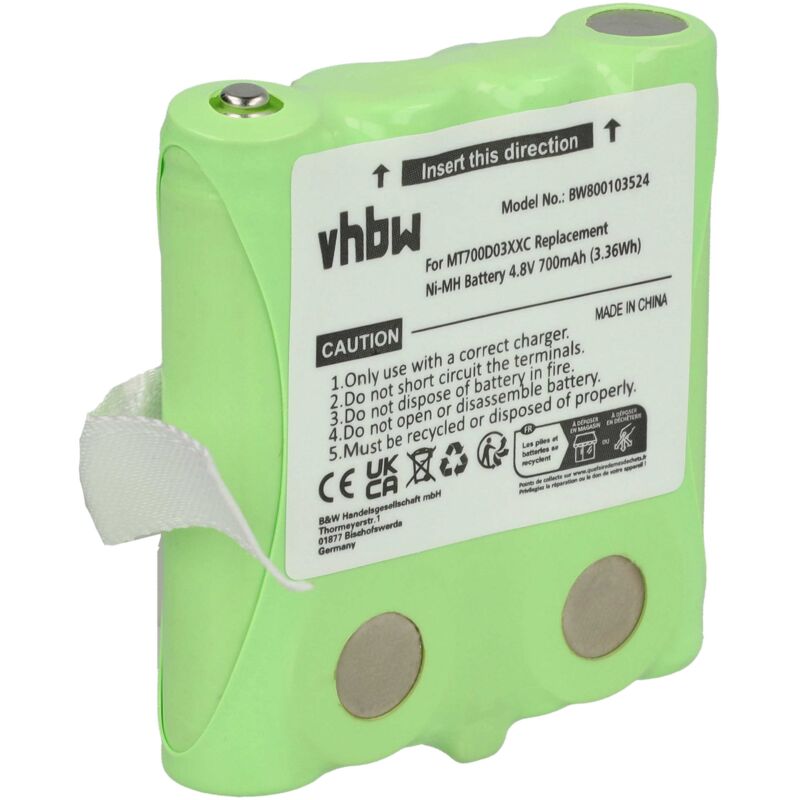 Vhbw - 1x Akku kompatibel mit DeTeWe Outdoor PMR8000, pmr 8000, 8000 Funkgerät, Walkie Talkie (700 mAh, 4,8 v, NiMH)