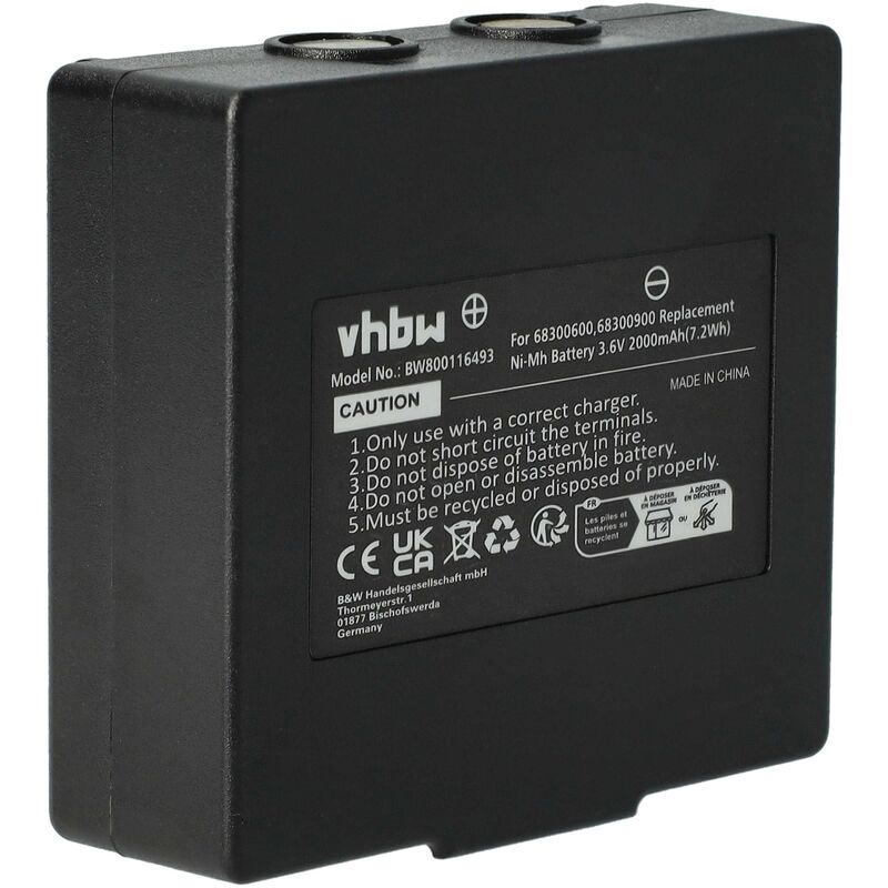 vhbw 1x Akku kompatibel mit Abitron Mini Ex2-22, Mini-Ex22-IIB/, Mini Industrie-Funkfernsteuerung Fernbedienung (2000 mAh, 3,6 V, NiMH) - Schwarz