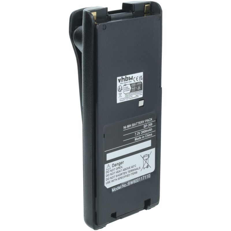 Vhbw - 1x Akku Ersatz für Icom BP-210N, BP-210, BP-209N, BP-209, BP-222N, BP-222 für Funkgerät, Walkie Talkie (2000 mAh, 7,2 v, NiMH)