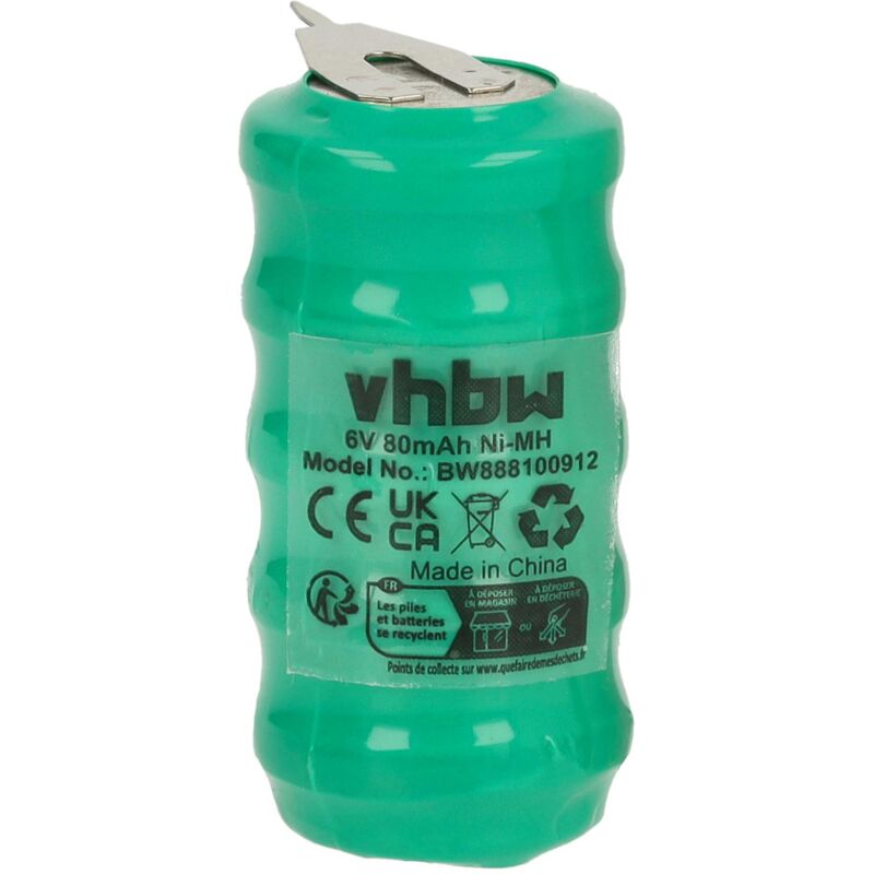 Vhbw - NiMH Ersatz Knopfzellen-Akku Typ V80H 2-Pins 80mAh 6V kompatibel mit Modellbau-Akkus, Solar-Leuchten uvm.