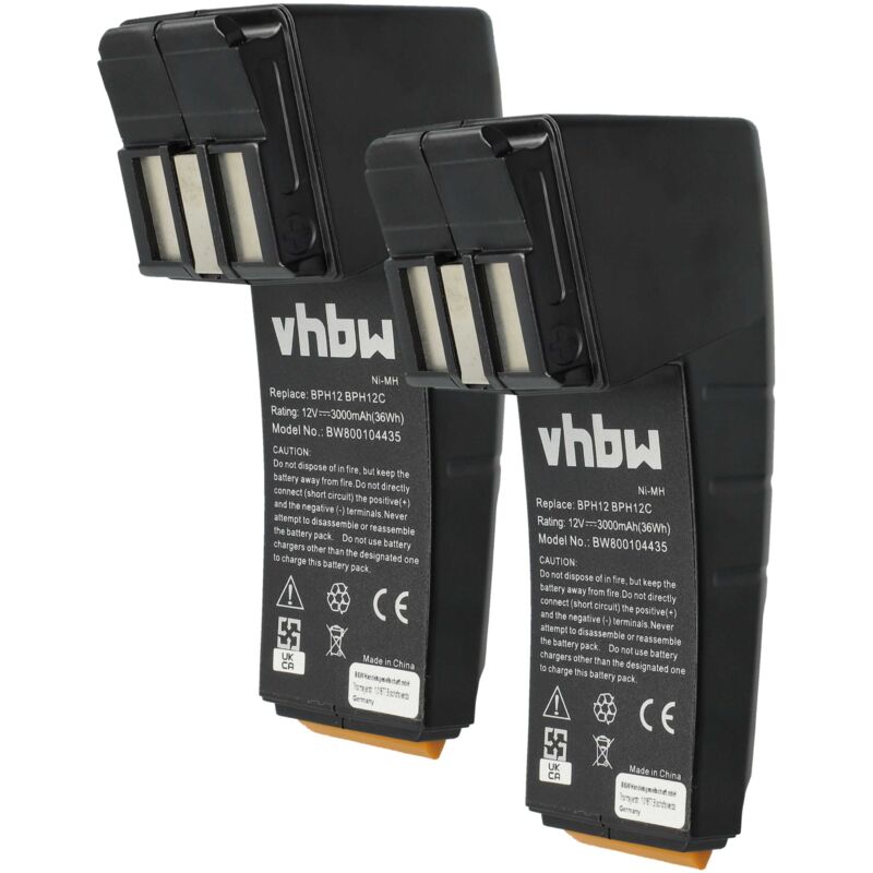 vhbw 2x Akku kompatibel mit Festo / Festool CDD12E, CDD12, CCD12v, CCD12MH, CCD12FX, CCD12ES-C Elektrowerkzeug (3000 mAh, NiMH, 12 V)