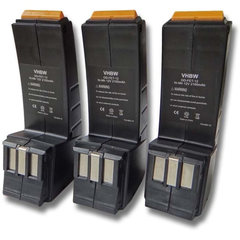 3x Akku kompatibel mit Festo / Festool CDD12FX, CDD12ESC, CDD12ES, CDD12MH Elektrowerkzeug (2100 mAh, NiMH, 12 v) - Vhbw