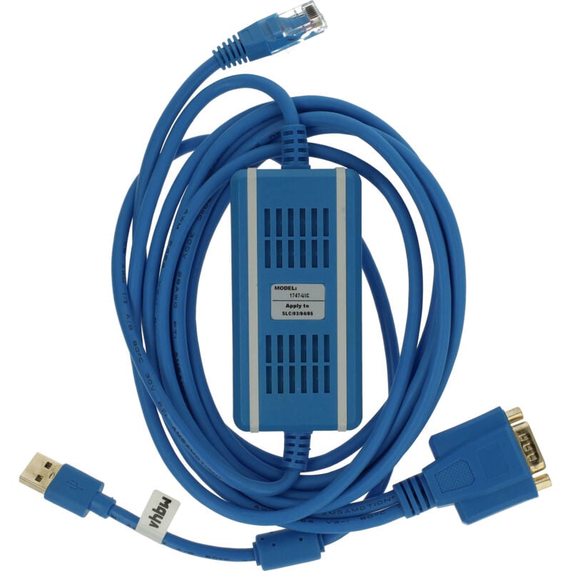 vhbw USB Programmierkabel kompatibel mit Allen Bradley MicroLogix 1747-L514, 1747-L513, 1747-L512, 1747-L511 Funkgerät mit Treiber CD, blau