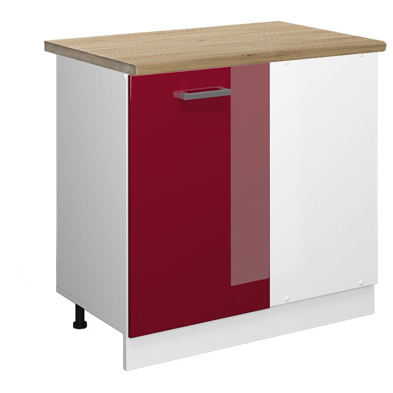 Vicco - Eckunterschrank R-Line, Bordeaux Hochglanz, 86 cm, ap Eiche