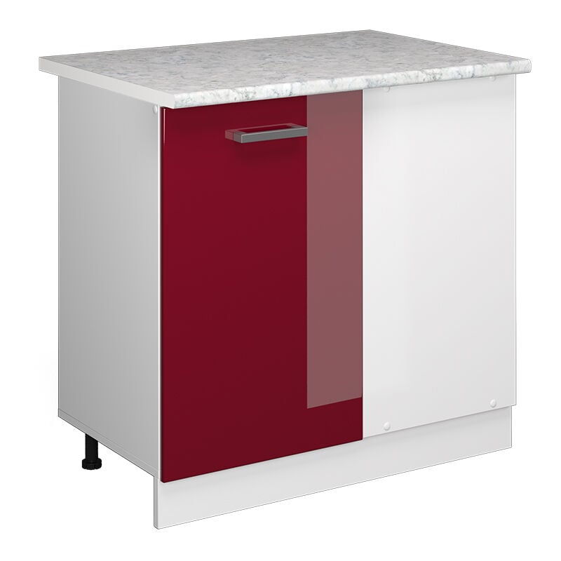 Vicco - Eckunterschrank R-Line, Bordeaux Hochglanz, 86 cm, ap Marmor
