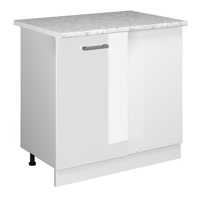 Vicco - Eckunterschrank R-Line, Weiß Hochglanz, 86 cm, ap Marmor